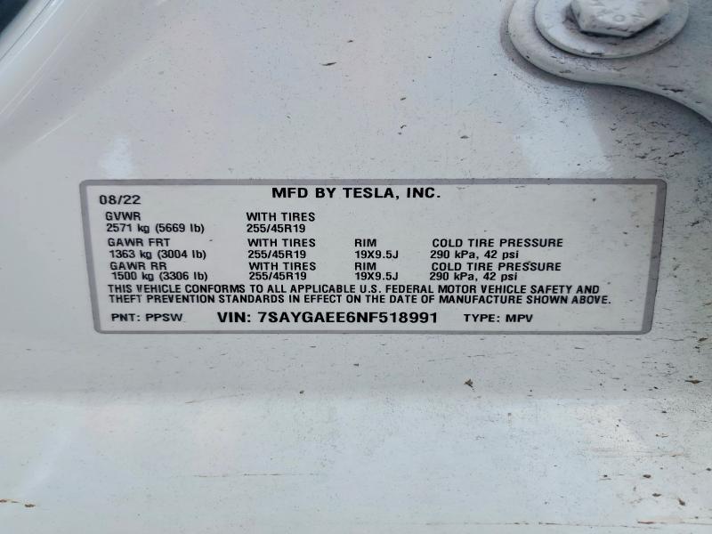 Aukcja sprzedaży 2022 Tesla Model Y, vin: 7SAYGAEE6NF518991, numer aukcji: 64845366