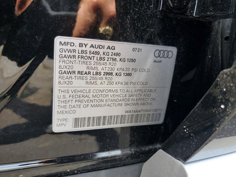 2021 Audi Q5 მანქანა იყიდება აუქციონზე, vin: WA14AAFY0M2138711, აუქციონის ნომერი: 63013966