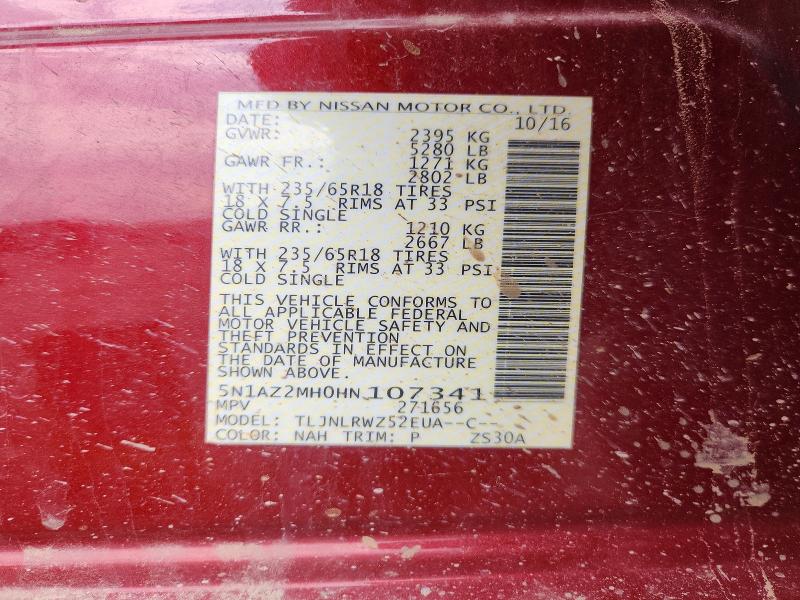 Продажа на аукционе авто 2017 Nissan Murano, vin: 5N1AZ2MH0HN107341, номер лота: 64609256