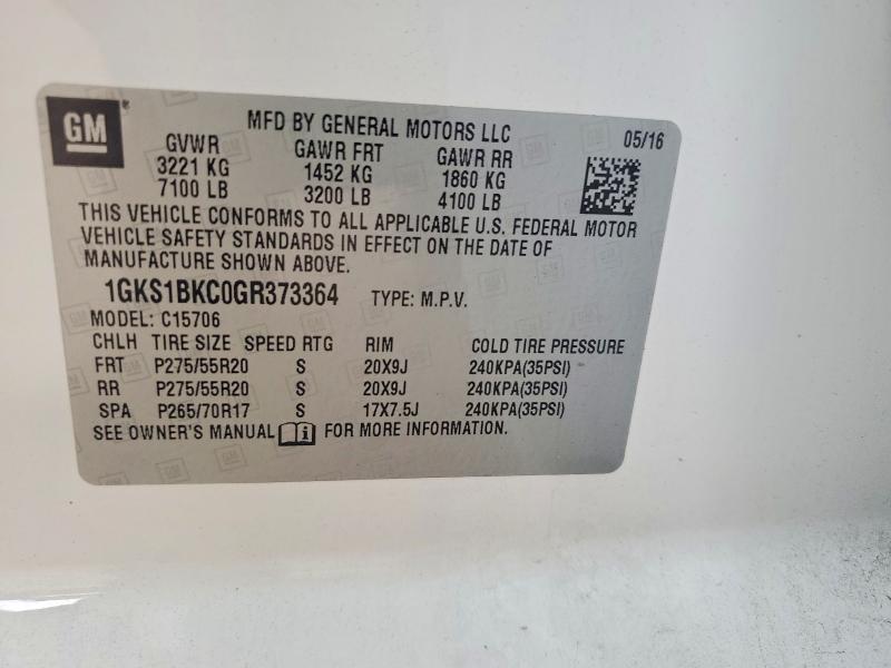2016 Gmc Yukon მანქანა იყიდება აუქციონზე, vin: 1GKS1BKC0GR373364, აუქციონის ნომერი: 64086156