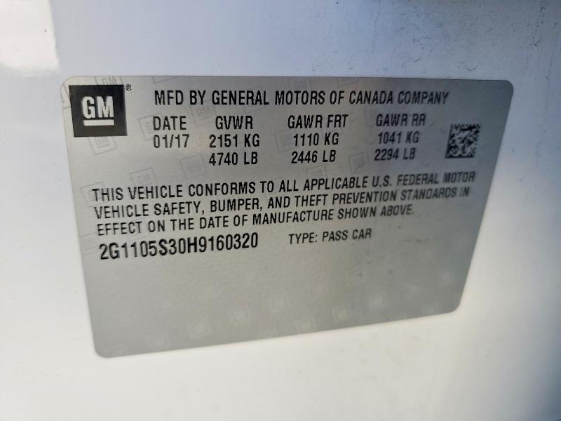 Продаж на аукціоні авто 2017 Chevrolet Impala, vin: 2G1105S30H9160320, номер лоту: 64132036