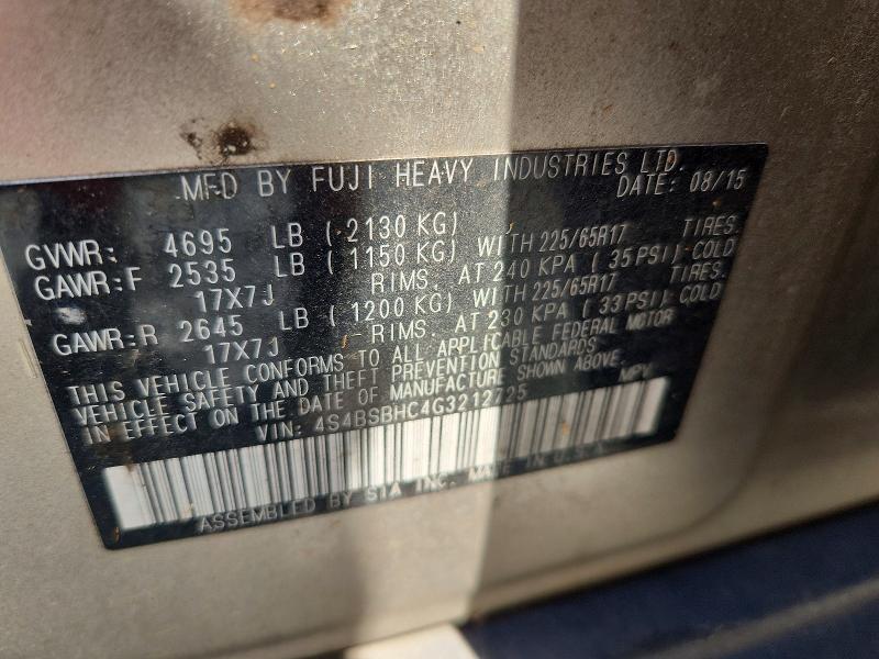 Aukcja sprzedaży 2016 Subaru Outback, vin: 4S4BSBHC4G3212725, numer aukcji: 65058146