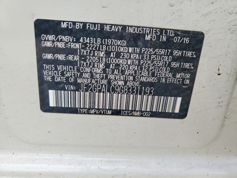 63501266 :رقم المزاد ، JF2GPALC9G8331193 vin ، 2016 Subaru Crosstrek مزاد بيع