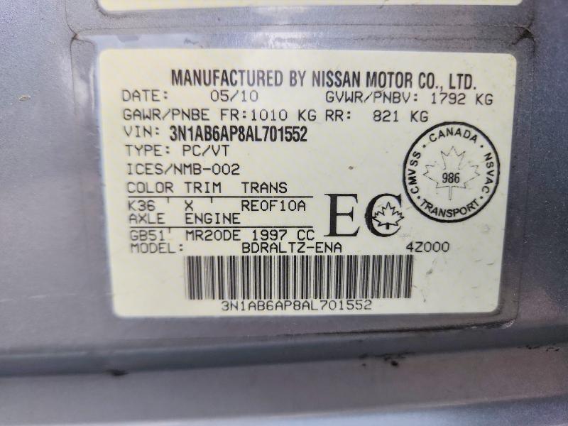 Продажа на аукционе авто 2010 Nissan Sentra, vin: 3N1AB6AP8AL701552, номер лота: 64376346