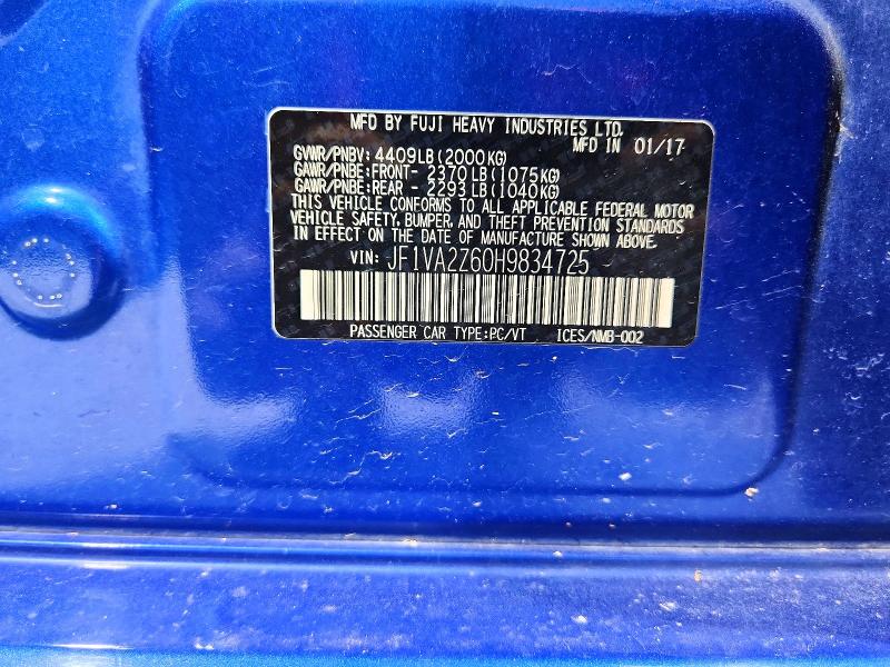 Aukcja sprzedaży 2017 Subaru Wrx, vin: JF1VA2Z60H9834725, numer aukcji: 67108926