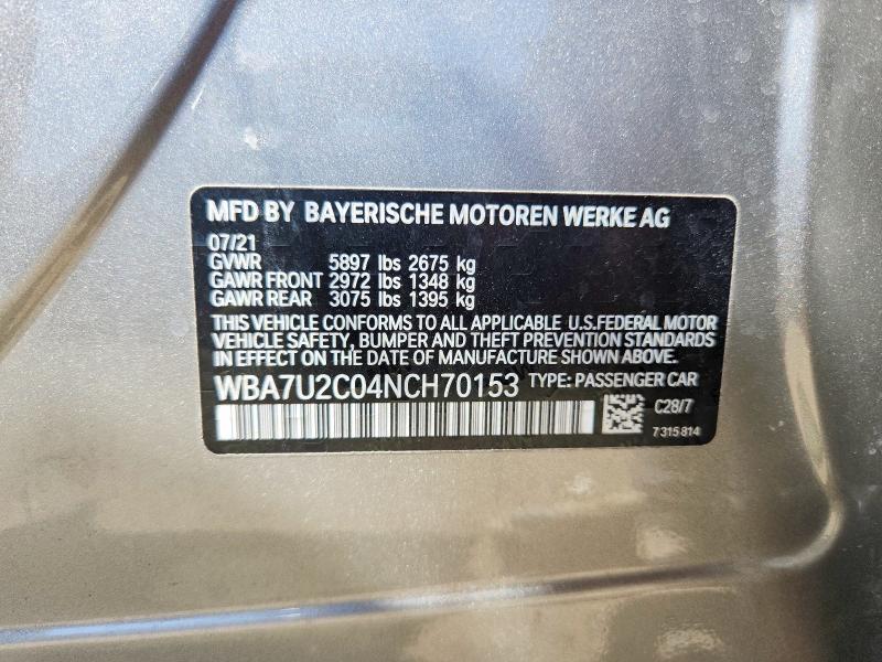 2022 Bmw 750 მანქანა იყიდება აუქციონზე, vin: WBA7U2C04NCH70153, აუქციონის ნომერი: 64265376