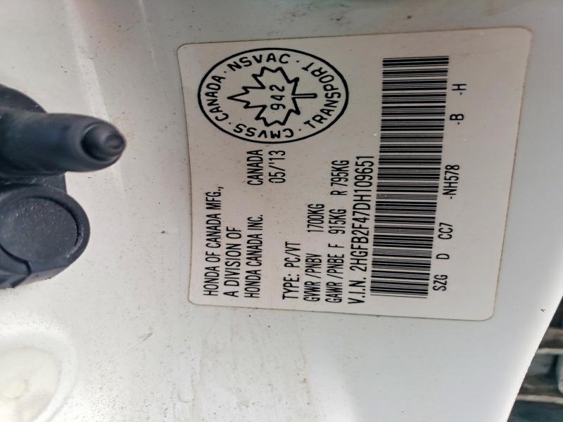 2013 Honda Civic მანქანა იყიდება აუქციონზე, vin: 2HGFB2F47DH109651, აუქციონის ნომერი: 65297366