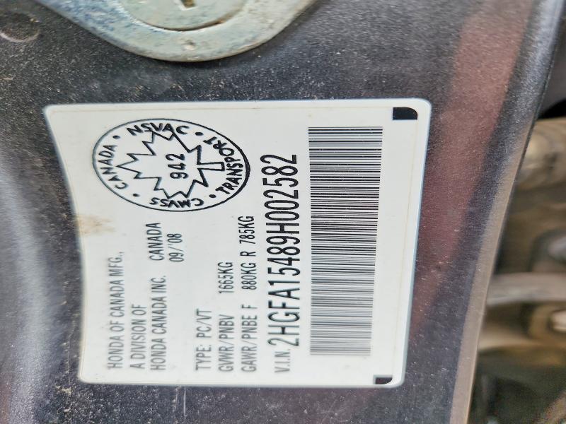 64480296 :رقم المزاد ، 2HGFA15489H002582 vin ، 2009 Honda Civic مزاد بيع