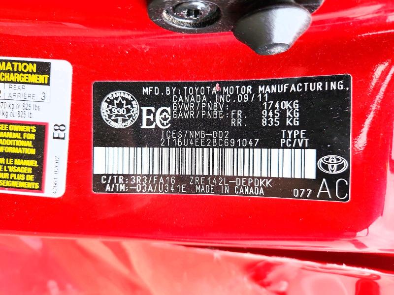 Aukcja sprzedaży 2011 Toyota Corolla, vin: 2T1BU4EE2BC691047, numer aukcji: 62013006