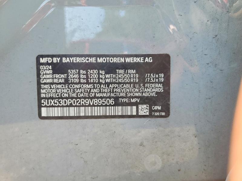 2024 Bmw X3 მანქანა იყიდება აუქციონზე, vin: 5UX53DP02R9V89506, აუქციონის ნომერი: 64691306