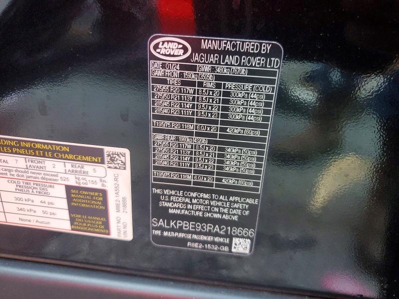 Aukcja sprzedaży 2024 Land Rover Range Rover, vin: SALKPBE93RA218666, numer aukcji: 66620836