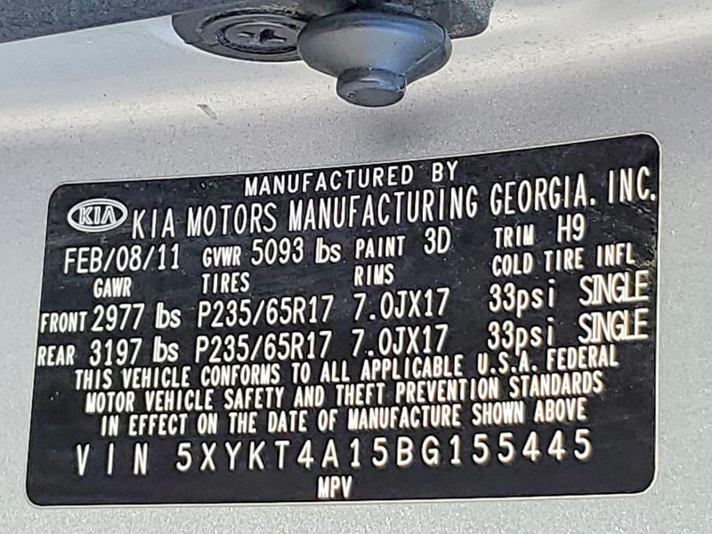 Auction sale of the 2011 Kia Sorento, vin: 5XYKT4A15BG155445, lot number: 64321856