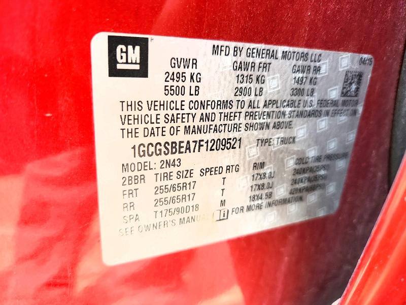63852186 :رقم المزاد ، 1GCGSBEA7F1209521 vin ، 2015 Chevrolet Colorado مزاد بيع