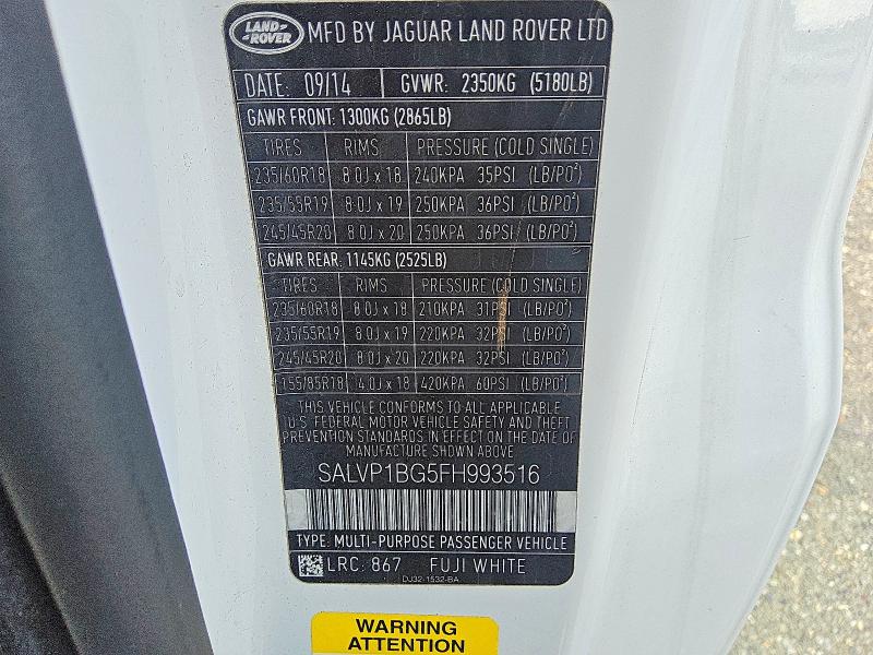 65156506 :رقم المزاد ، SALVP1BG5FH993516 vin ، 2015 Land Rover Range Rover Evoque مزاد بيع