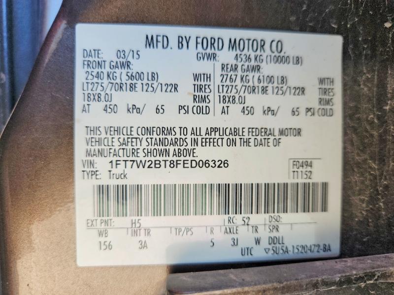 Продаж на аукціоні авто 2015 Ford F250, vin: 1FT7W2BT8FED06326, номер лоту: 65500626