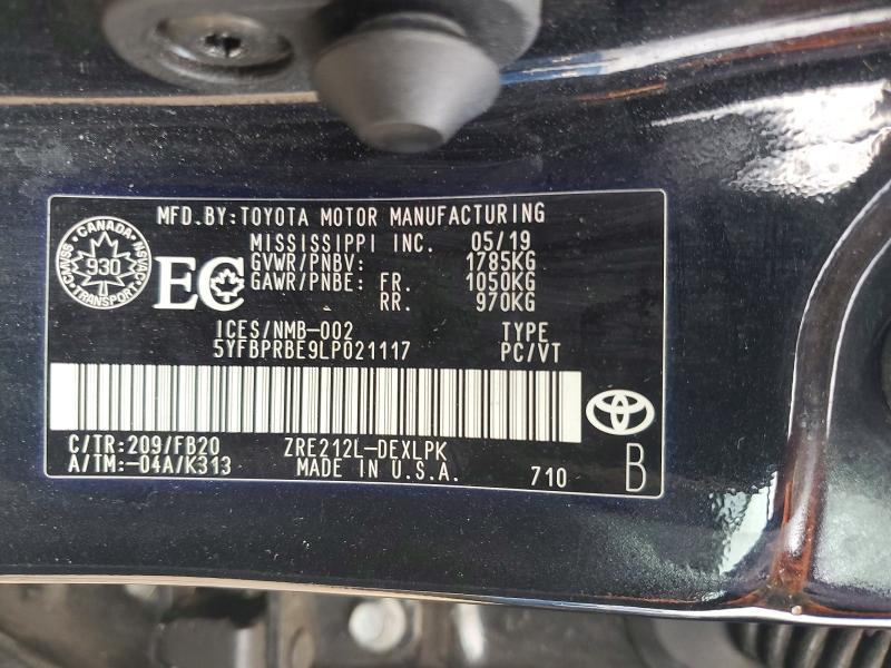 Продаж на аукціоні авто 2020 Toyota Corolla, vin: 5YFBPRBE9LP021117, номер лоту: 63496286