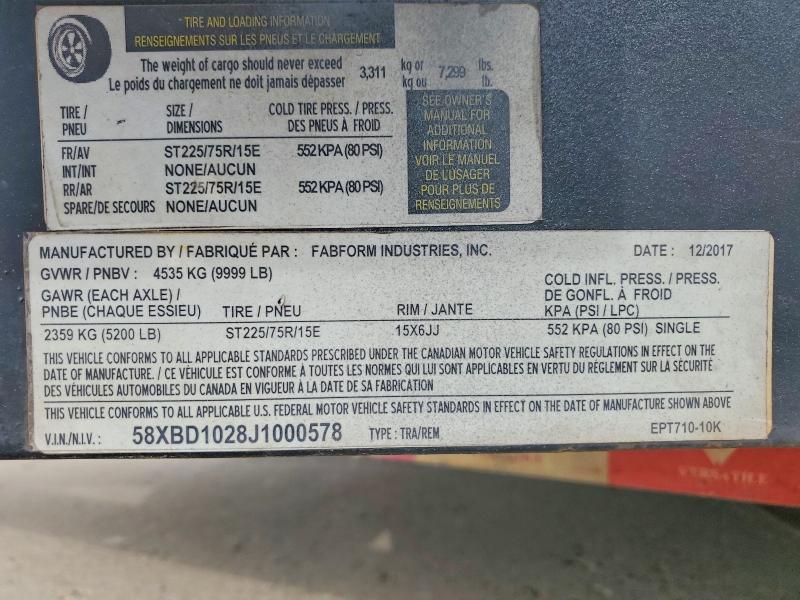 Продаж на аукціоні авто 2018 Fabform Unknown, vin: 58XBD1028J1000578, номер лоту: 65816946