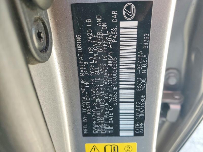 65346056 :رقم المزاد ، 58ABZ1B10KU026205 vin ، 2019 Lexus Es مزاد بيع