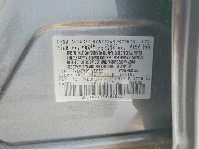 2017 Nissan Sentra მანქანა იყიდება აუქციონზე, vin: 3N1AB7AP3HY238528, აუქციონის ნომერი: 66236176