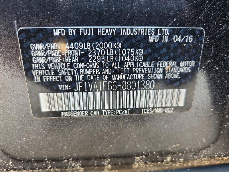 Aukcja sprzedaży 2017 Subaru Wrx, vin: JF1VA1E66H8801380, numer aukcji: 66125786