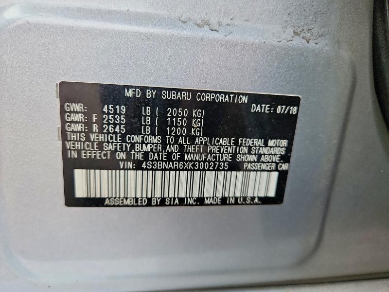 Aukcja sprzedaży 2019 Subaru Legacy, vin: 4S3BNAR6XK3002735, numer aukcji: 63140646