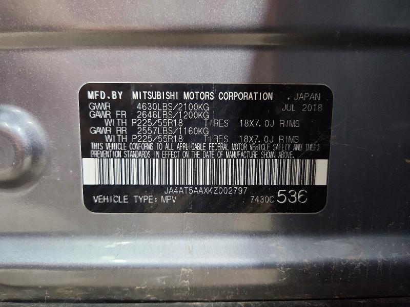 Продажа на аукционе авто 2019 Mitsubishi Eclipse Cross, vin: JA4AT5AAXKZ002797, номер лота: 63840626