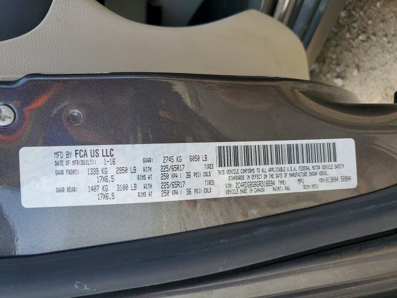 65418046 :رقم المزاد ، 2C4RDGBG6GR316694 vin ، 2016 Dodge Grand Caravan مزاد بيع