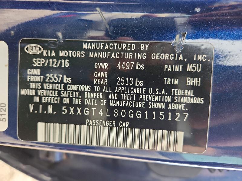 Aukcja sprzedaży 2016 Kia Optima, vin: 5XXGT4L30GG115127, numer aukcji: 64405716