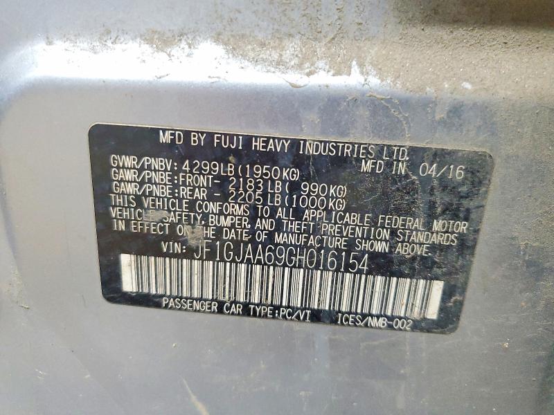 Aukcja sprzedaży 2016 Subaru Impreza, vin: JF1GJAA69GH016154, numer aukcji: 62921956