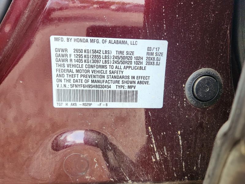 Продажа на аукционе авто 2017 Honda Pilot, vin: 5FNYF6H95HB030454, номер лота: 64372686
