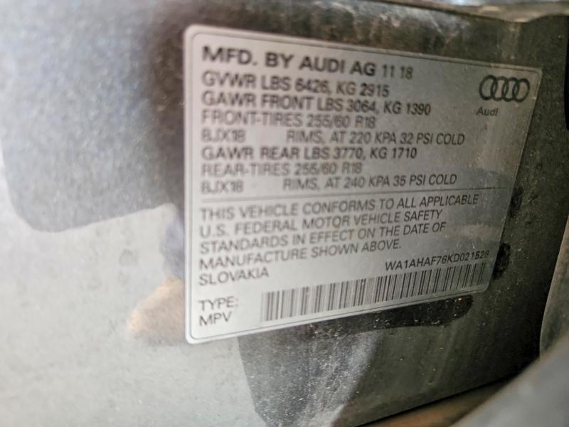 Продажа на аукционе авто 2019 Audi Q7, vin: WA1AHAF76KD021528, номер лота: 64293306