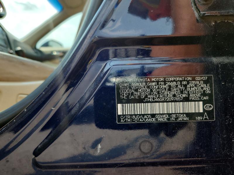 2007 Lexus Es მანქანა იყიდება აუქციონზე, vin: JTHBJ46GX72097657, აუქციონის ნომერი: 63616726