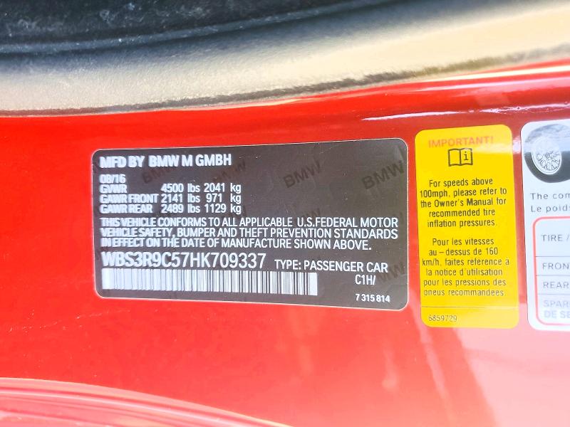 67014886 :رقم المزاد ، WBS3R9C57HK709337 vin ، 2017 Bmw M4 مزاد بيع
