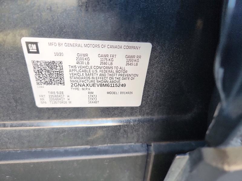 65382806 :رقم المزاد ، 2GNAXUEV8M6115249 vin ، 2021 Chevrolet Equinox مزاد بيع