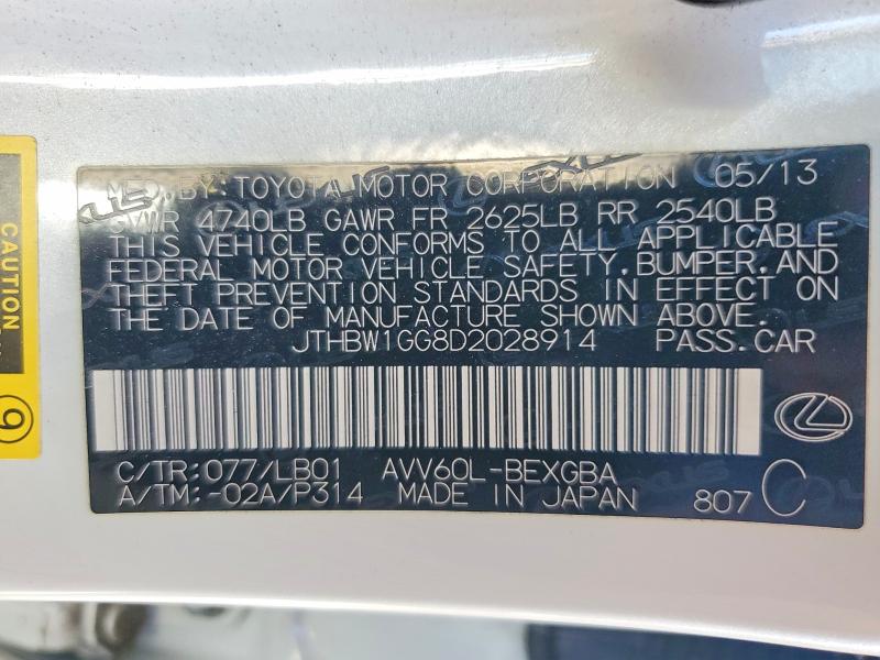65571806 :رقم المزاد ، JTHBW1GG8D2028914 vin ، 2013 Lexus Es مزاد بيع