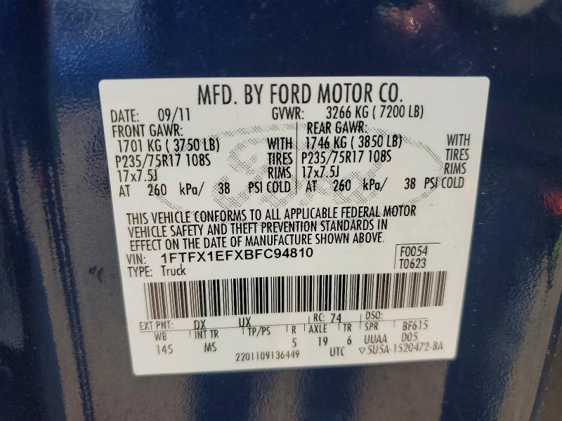Продаж на аукціоні авто 2011 Ford F150, vin: 1FTFX1EFXBFC94810, номер лоту: 65091496