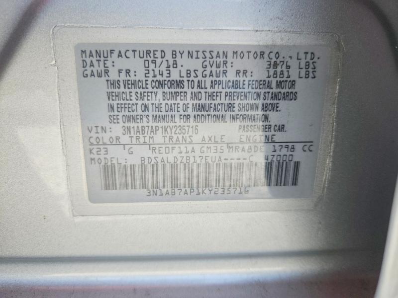 66609146 :رقم المزاد ، 3N1AB7AP1KY235716 vin ، 2019 Nissan Sentra مزاد بيع