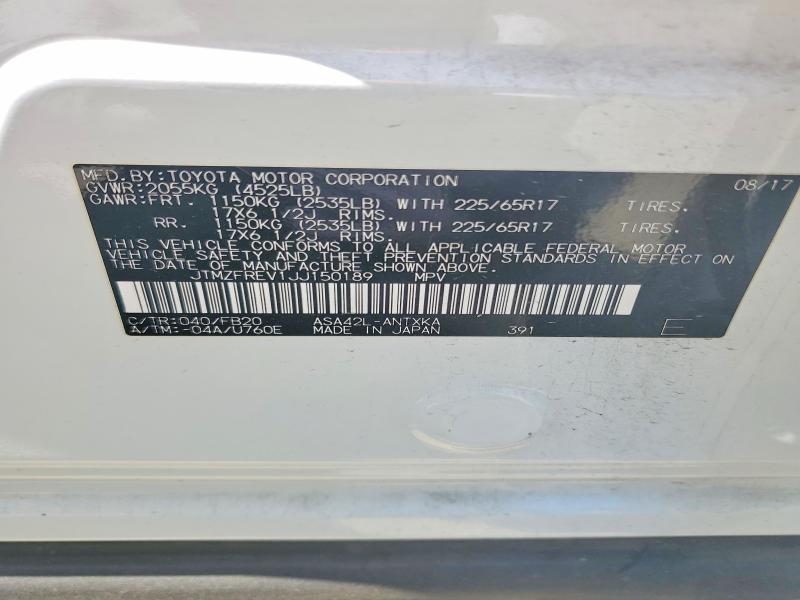 Продажа на аукционе авто 2018 Toyota Rav4, vin: JTMZFREV1JJ150189, номер лота: 64452466