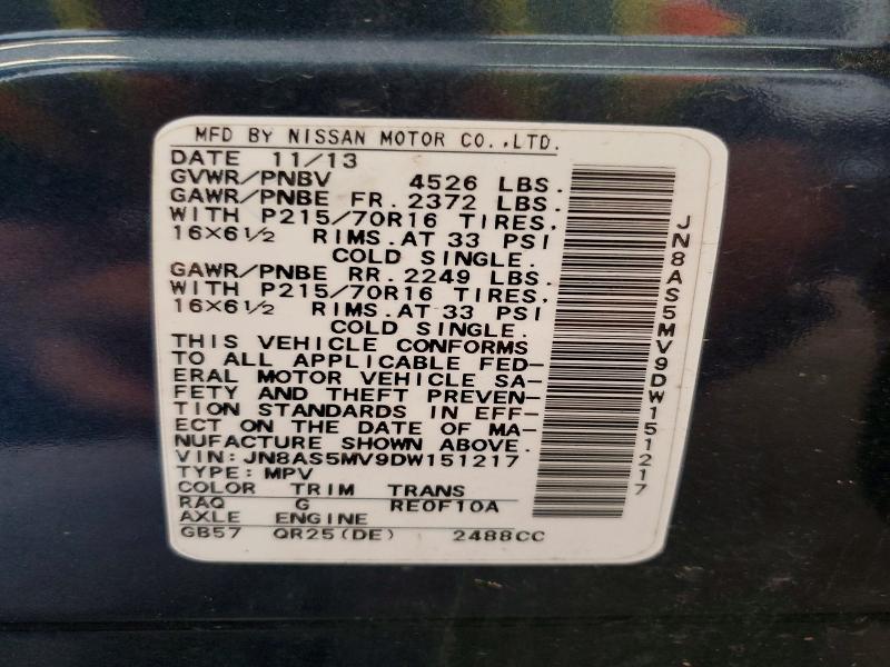 66215786 :رقم المزاد ، JN8AS5MV9DW151217 vin ، 2013 Nissan Rogue مزاد بيع