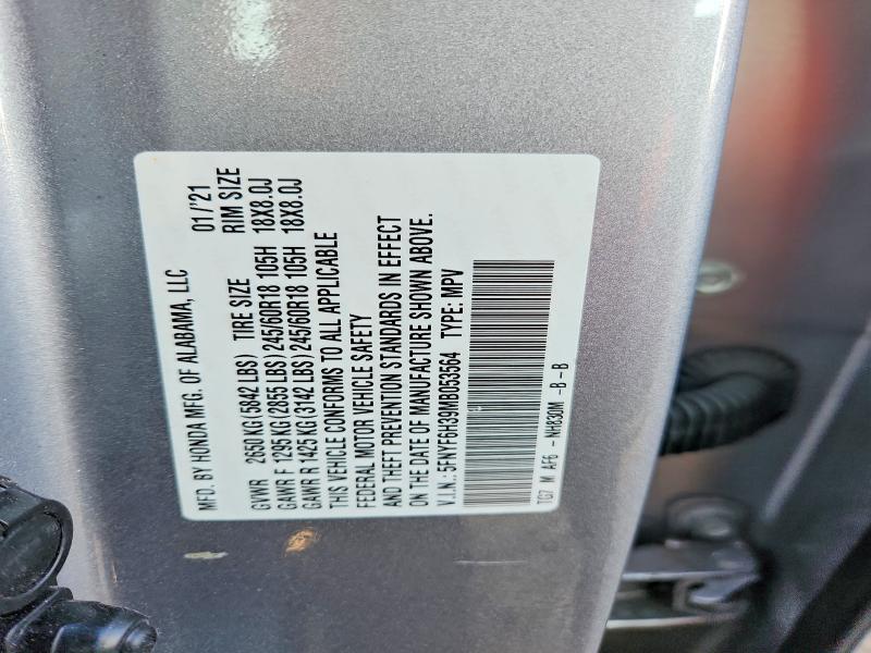 Продаж на аукціоні авто 2021 Honda Pilot, vin: 5FNYF6H39MB053564, номер лоту: 66314746