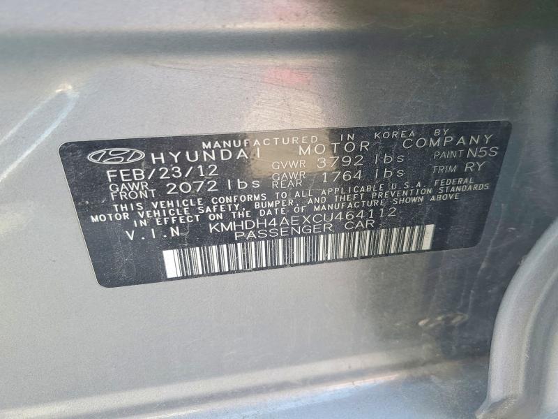 64817646 :رقم المزاد ، KMHDH4AEXCU464112 vin ، 2012 Hyundai Elantra مزاد بيع