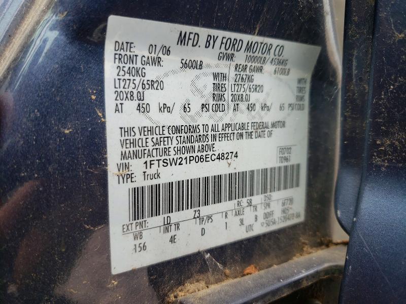 Aukcja sprzedaży 2006 Ford F250, vin: 1FTSW21P06EC48274, numer aukcji: 66084396