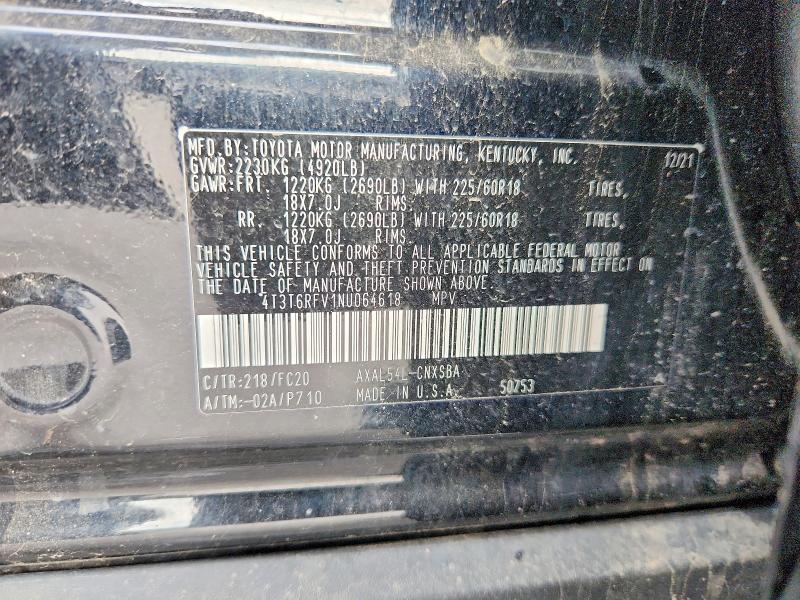 2022 Toyota Rav4 მანქანა იყიდება აუქციონზე, vin: 4T3T6RFV1NU064618, აუქციონის ნომერი: 64444946