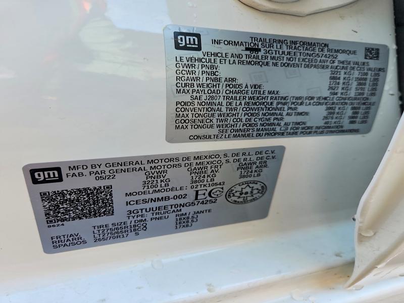 64319396 :رقم المزاد ، 3GTUUEET0NG574252 vin ، 2022 Gmc Sierra مزاد بيع