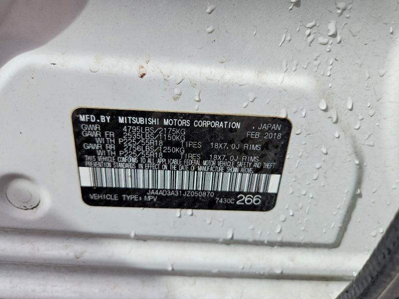 2018 Mitsubishi Outlander მანქანა იყიდება აუქციონზე, vin: JA4AD3A31JZ050870, აუქციონის ნომერი: 64470536