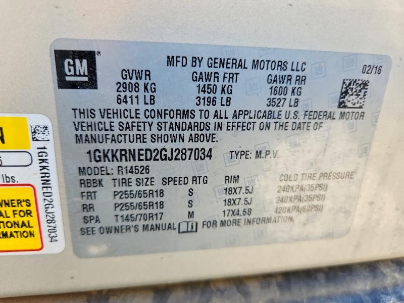 Aukcja sprzedaży 2016 Gmc Acadia, vin: 1GKKRNED2GJ287034, numer aukcji: 64418406