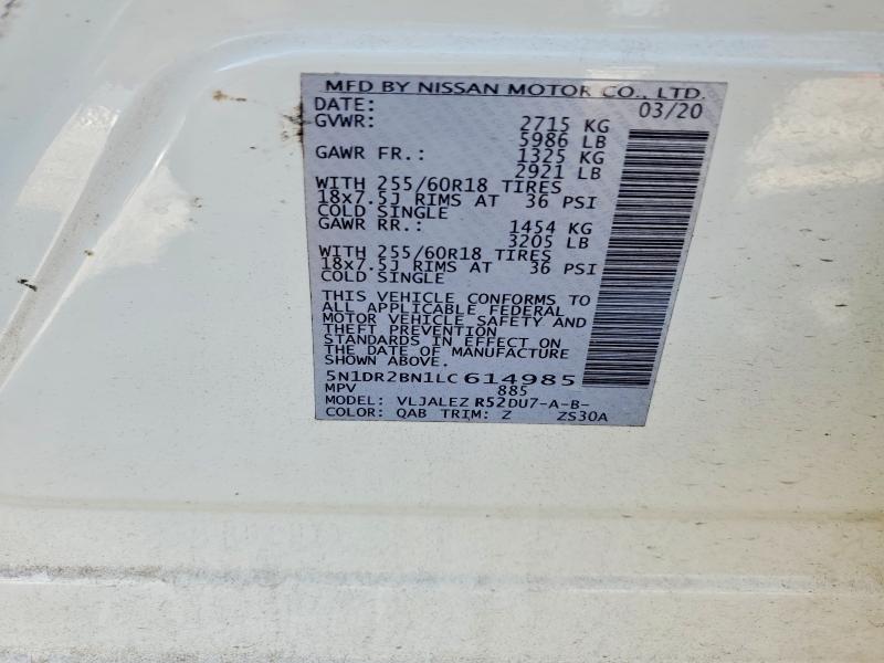 Продажа на аукционе авто 2020 Nissan Pathfinder, vin: 5N1DR2BN1LC614985, номер лота: 63226706