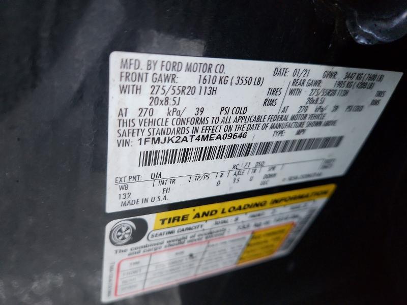 2021 Ford Expedition მანქანა იყიდება აუქციონზე, vin: 1FMJK2AT4MEA09646, აუქციონის ნომერი: 65669976