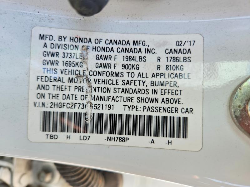 Продажа на аукционе авто 2017 Honda Civic, vin: 2HGFC2F73HH521191, номер лота: 64184366