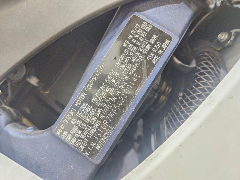 Продаж на аукціоні авто 2012 Suzuki Gsx750, vin: JS1GR7MA5C2100145, номер лоту: 65034566